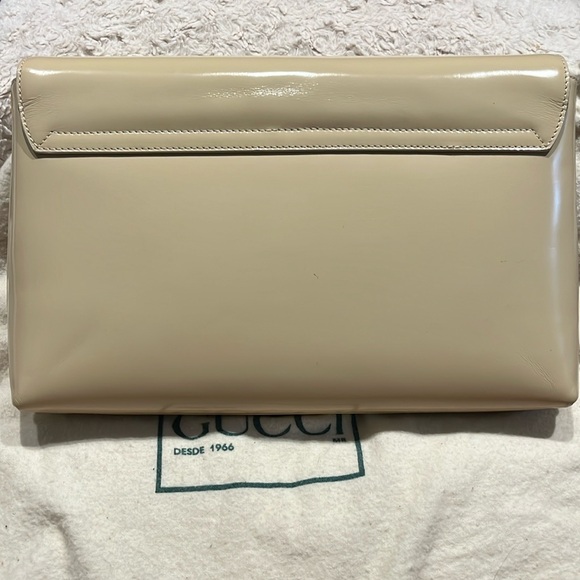 Gucci Patent Leather Clutch Handbag, Vintage (1980’s) Authentic. Light Tan/Bone - Picture 3 of 10